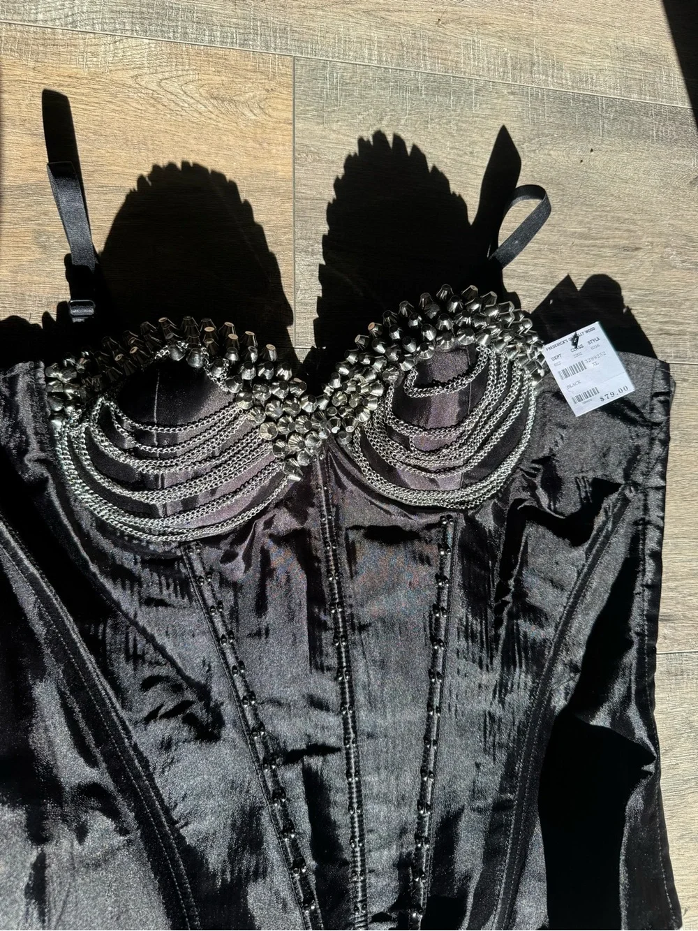 Fredericks of Hollywood Y2K Vintage Black Studded Chain Corset Top